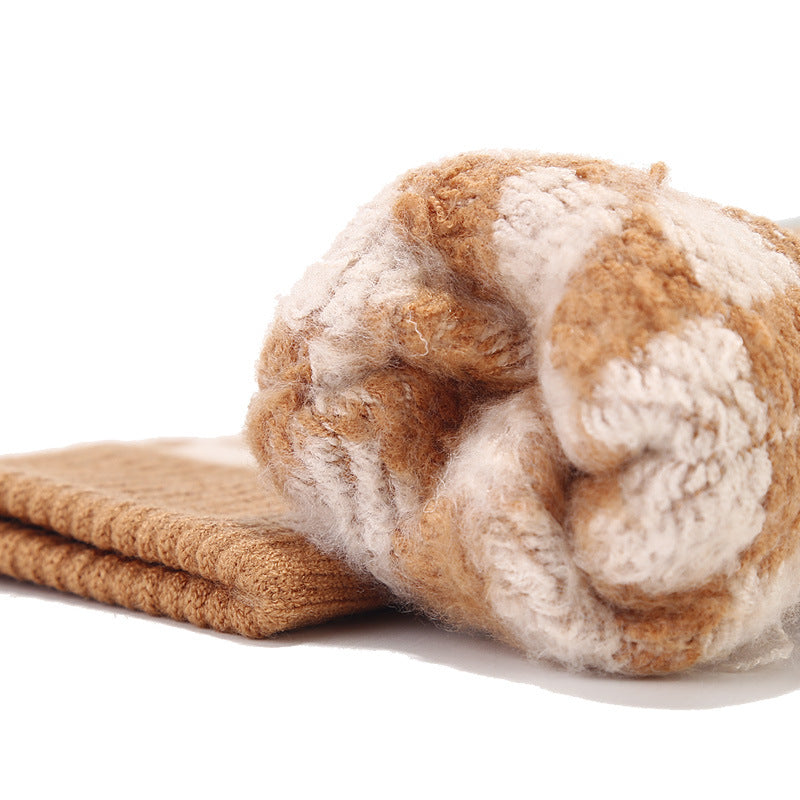 Wholesale Adult Winter Checkerboard Double Layer Thickened Knitted Hat Gloves Scarf Set