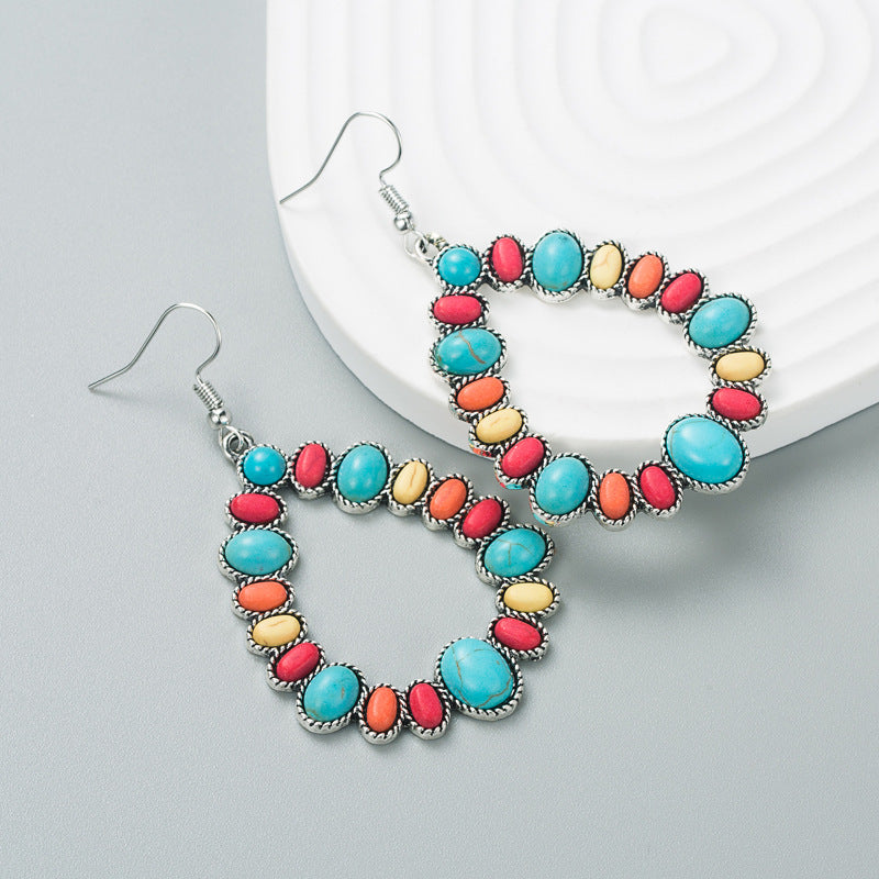 Wholesale Alloy Colored Turquoise Geometric Shape Earrings