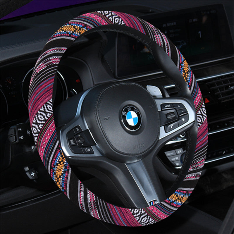 Wholesale Ethnic Style Old Coarse Linen Car Steering Wheel Cover