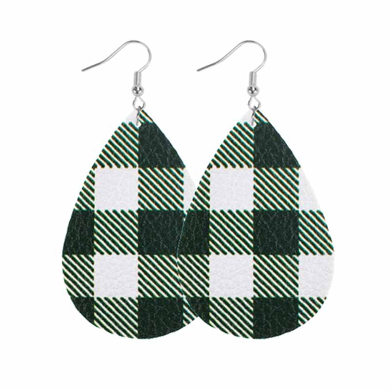 Wholesale Christmas Classic Plaid Leather Double Sided Print Earrings
