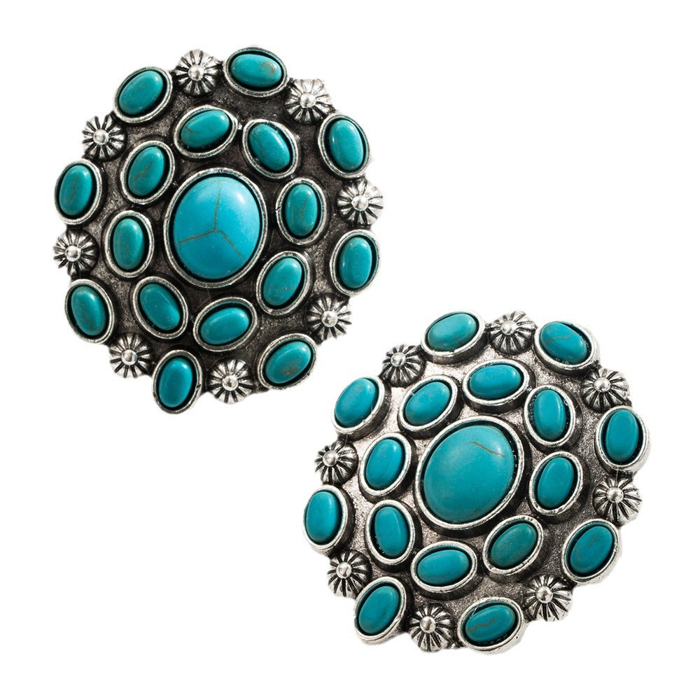 Wholesale Western style exaggerated turquoise retro geometric earrings