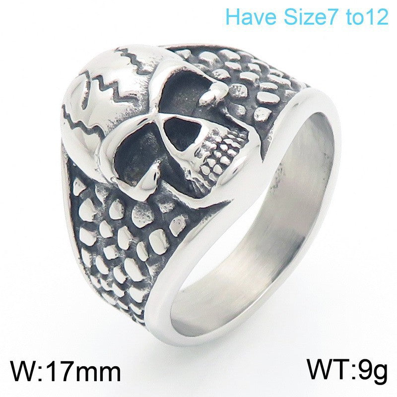 Wholesale Hip-hop punk style skull stainless steel men's ring