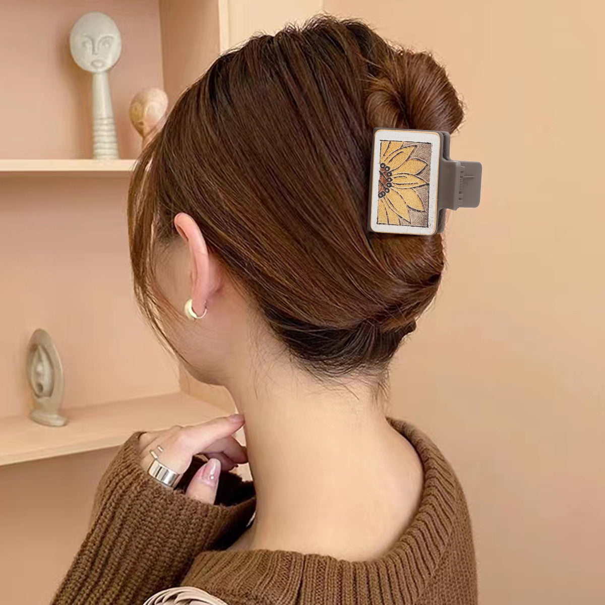 Wholesale Western Style Sunflower Leather Hair Clip Shark Clip