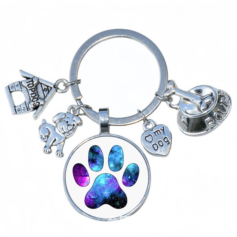 Wholesale 5pcs Dog Bowl Love My Dog Time Gemstone Keychain Pet Lover Key