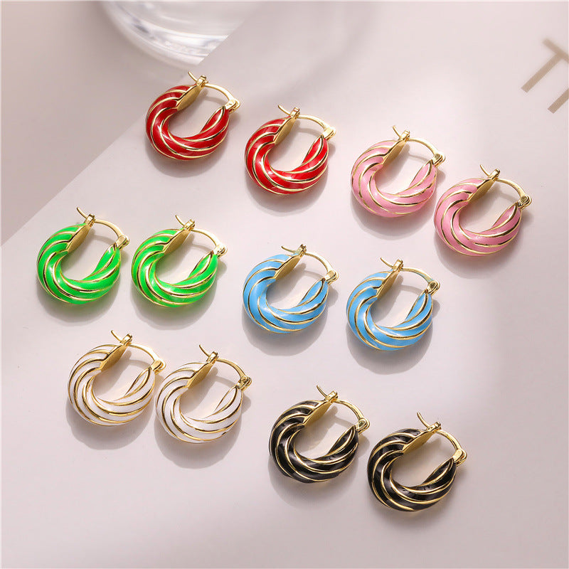 Wholesale Colorful Enamel Oil Dripping Spiral Pattern  Earrings