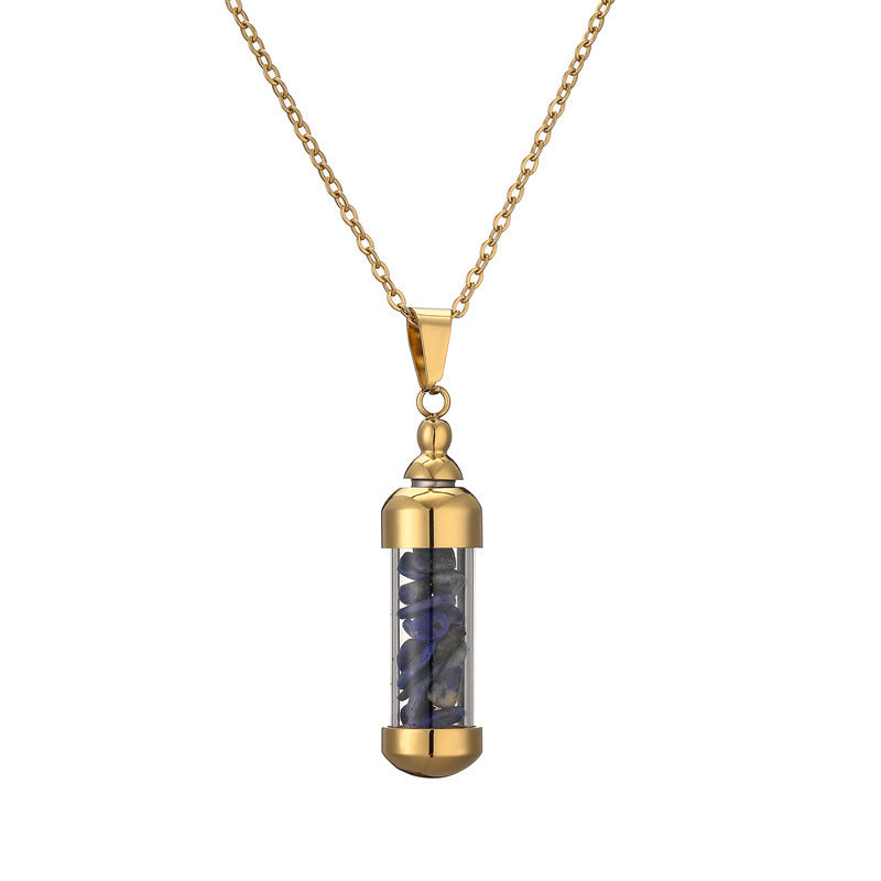 Wholesale Can open the Rainbow Stone Wishing Bottle stainless steel necklace