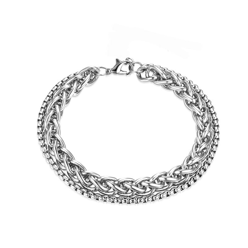 Wholesale Silver Mens Titanium Steel Double Layer Keel Bracelet