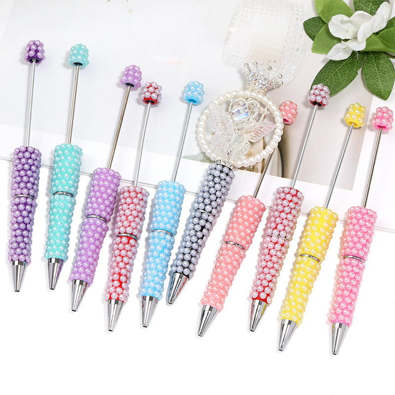 Wholesale 5pcs/pack  Colorful Pearl Heavy DIY Beaded Pen Multi-Colorful Rotating Bead Pen Plastic Ballpoint Pen