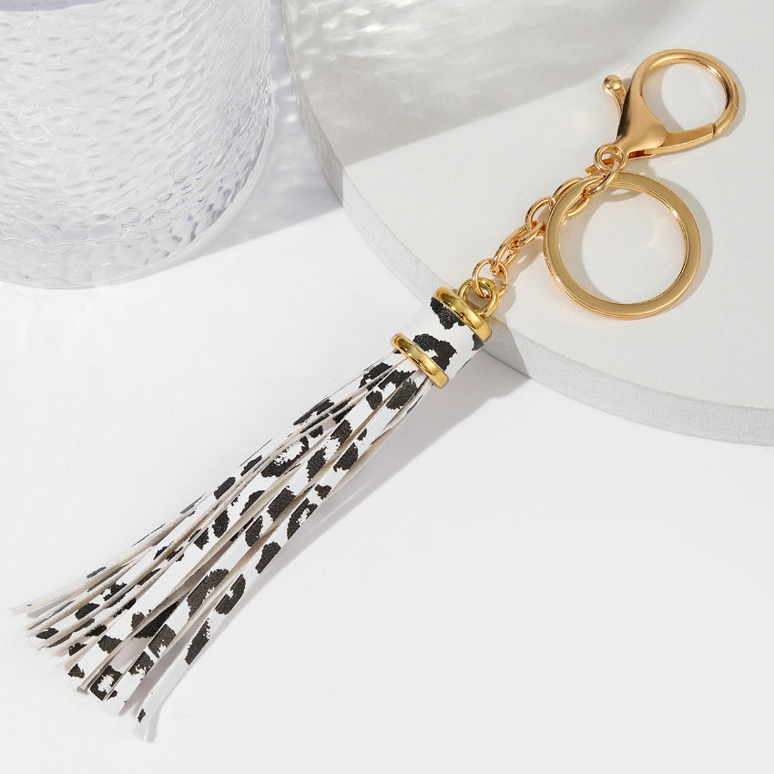 Wholesale Leather Cow Pattern Tassel Keychain