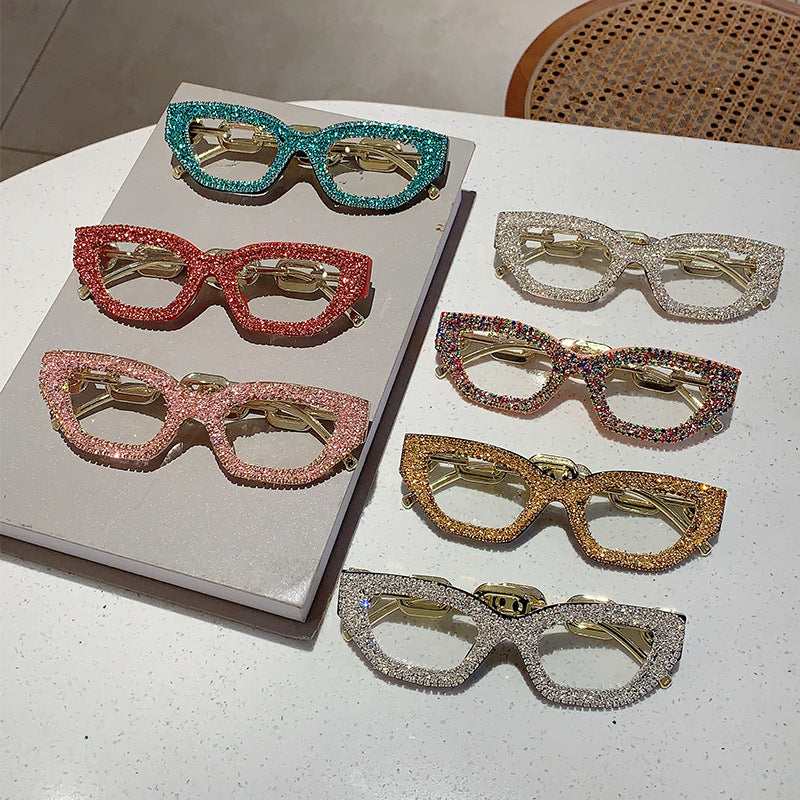 Wholesale Fashion small frame diamond-studded plain glasses
