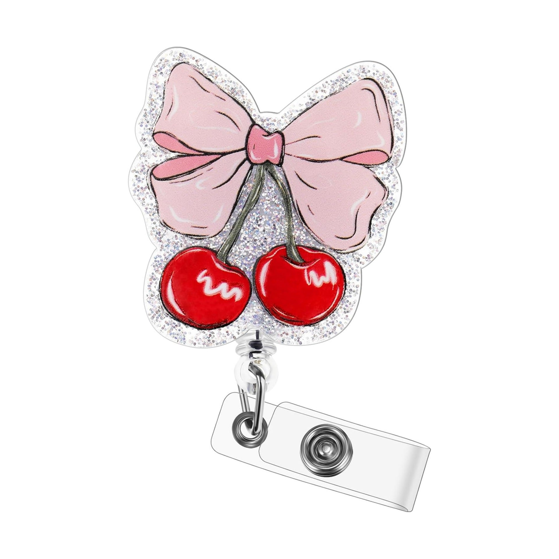 Wholesale  glitter acrylic pink bow staff doctor nurse medical student retractable chest card holder easy pull buckle