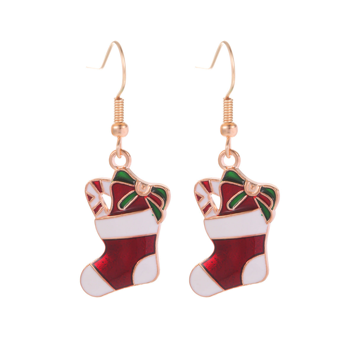 Wholesale Christmas Series Fashion Alloy Christmas Tree Old Man Bell Elk Candy Cane Earrings
