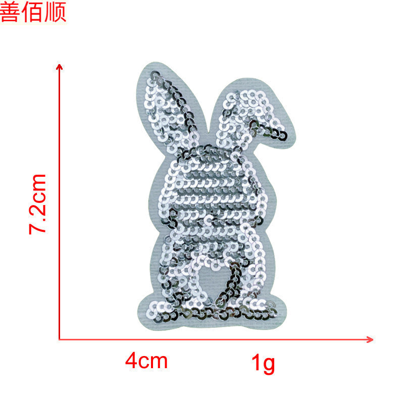 Wholesale 5pcs Embroidered Sequined Rabbit Cloth Patch Adhesive Clothing Accessories Fashion Cartoon Patch FS