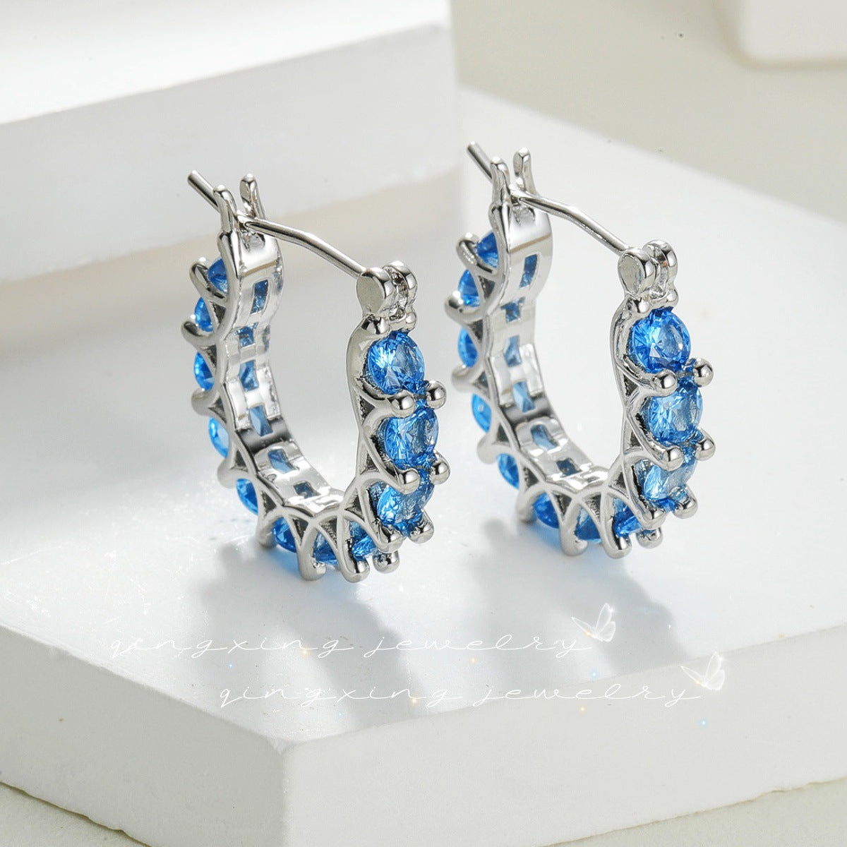 Wholesale Pave Red Corundum  Zircon Lace U Shaped Hoop Earrings