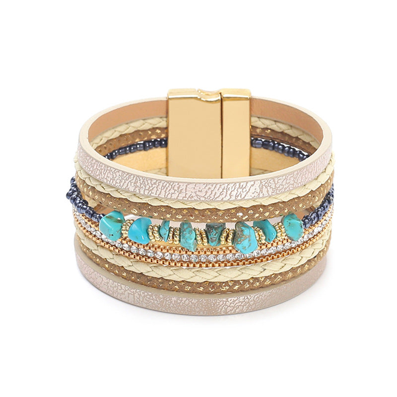 Wholesale Bohemian Turquoise Beaded Leather Bracelet