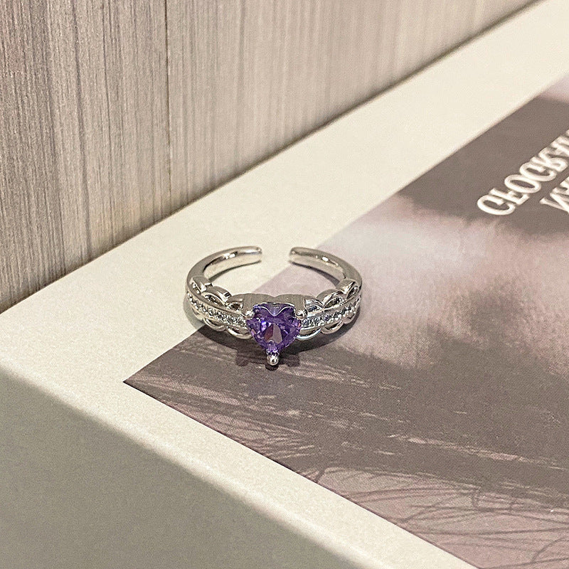 Wholesale Sweet Cool Geometric Purple Diamond Open Ring