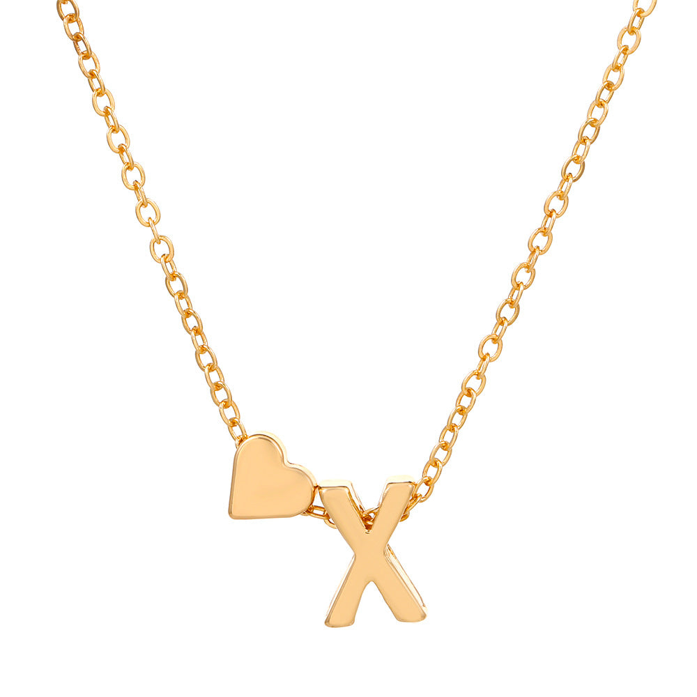 Wholesale love 26 English letters creative heart-shaped short clavicle chain