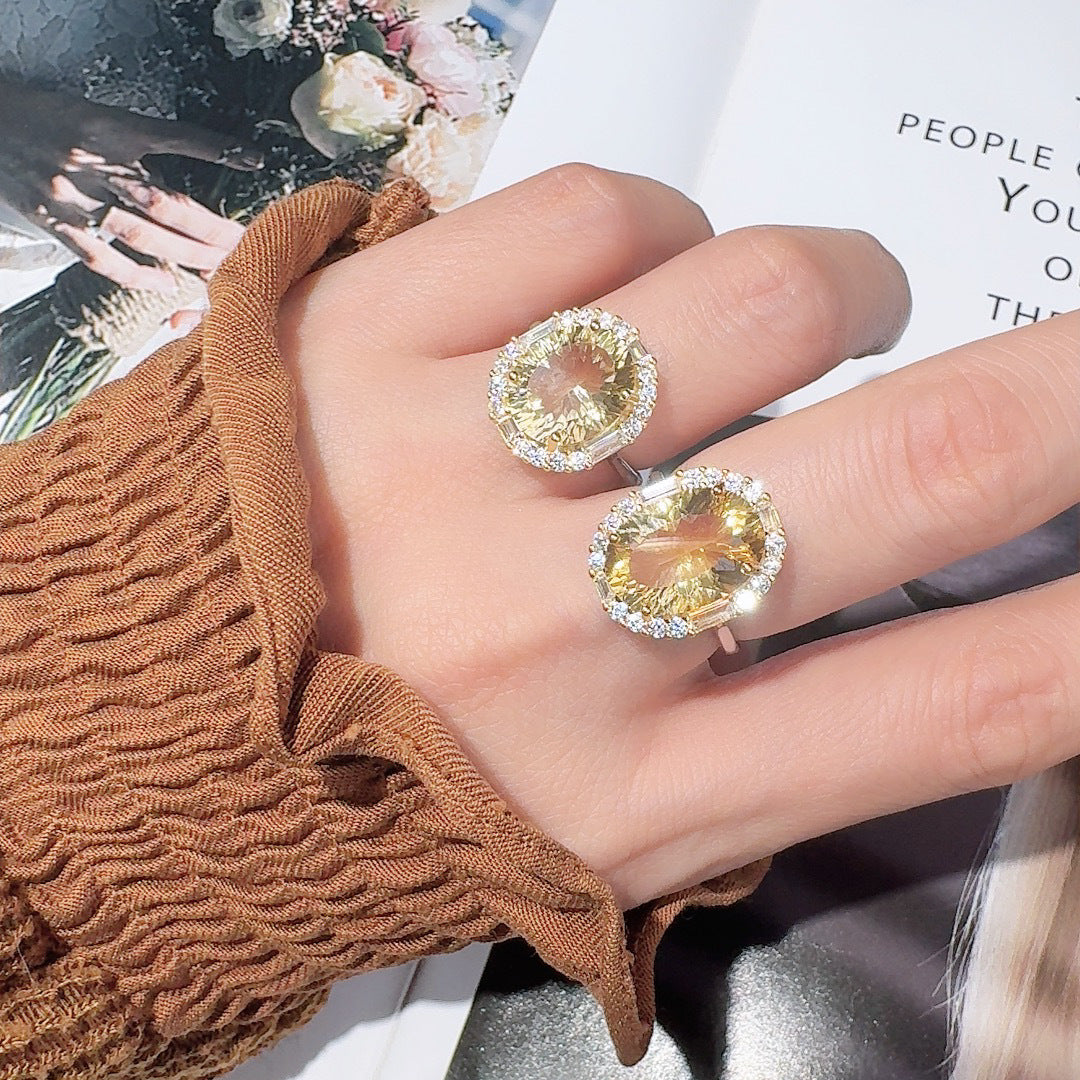 Wholesale Sterling Silver Natural Yellow Amethyst Colored Gemstone Ring