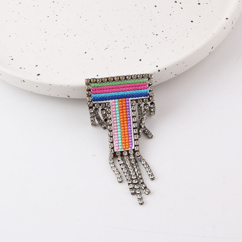 Wholesale Colorful Diamond Letter Tassel Brooch