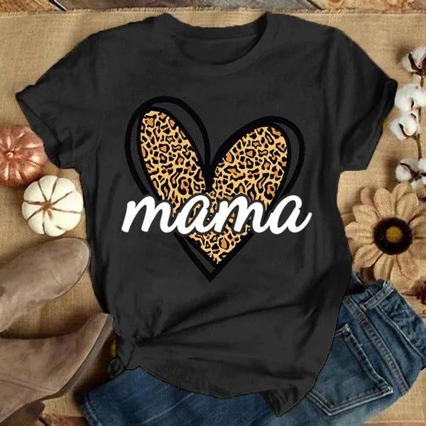 Wholesale Cotton MAMA Mother's Day Love Pattern Round Neck Short Sleeves