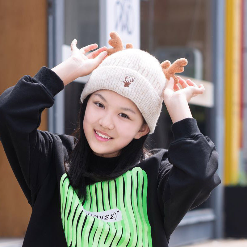 Wholesale Christmas Hat Winter Plush Warm Knitted Hat Cute Antler Beanie