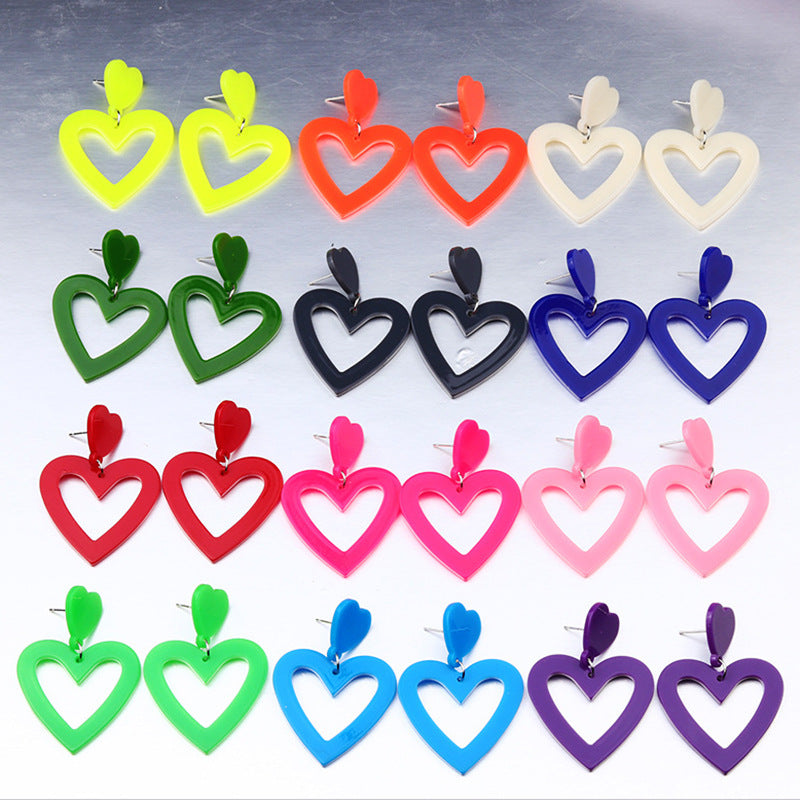 Wholesale Colorful heart-shaped big water droplets  Acrylic Earrings