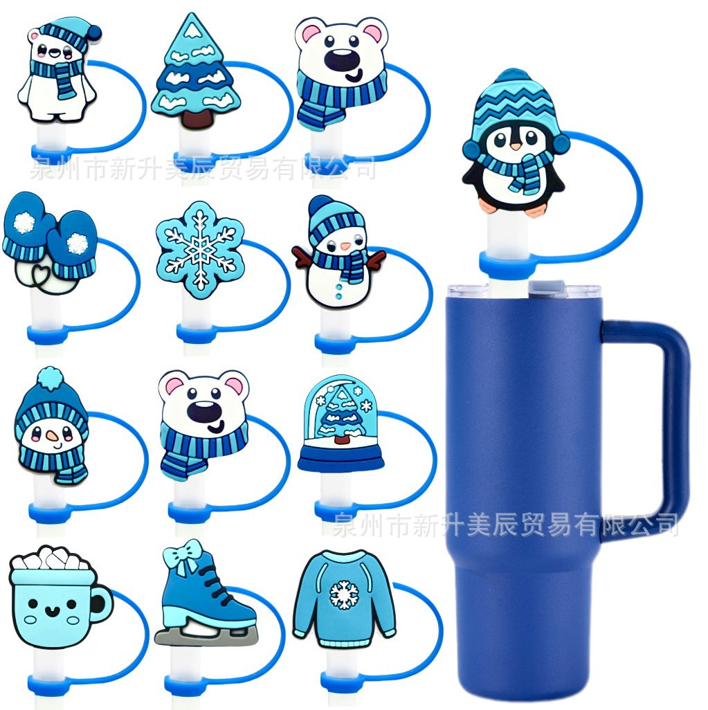 Wholesale 10pcs Winter Series Straw Cap Straw Sleeve Straw Tube Cap
