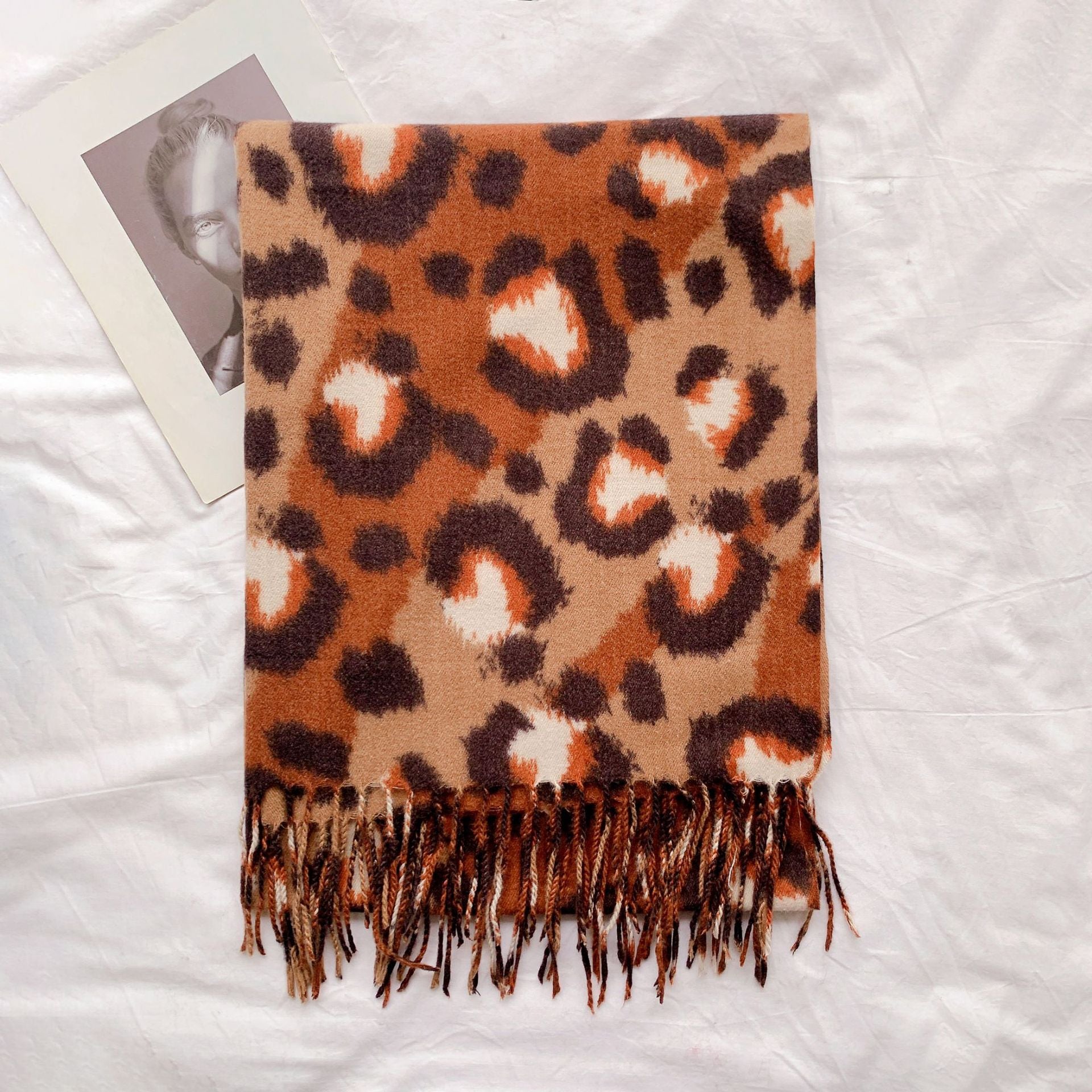 Wholesale Autumn and Winter Tassel Bright Color Splicing Leopard Print Imitation Cashmere Scarf