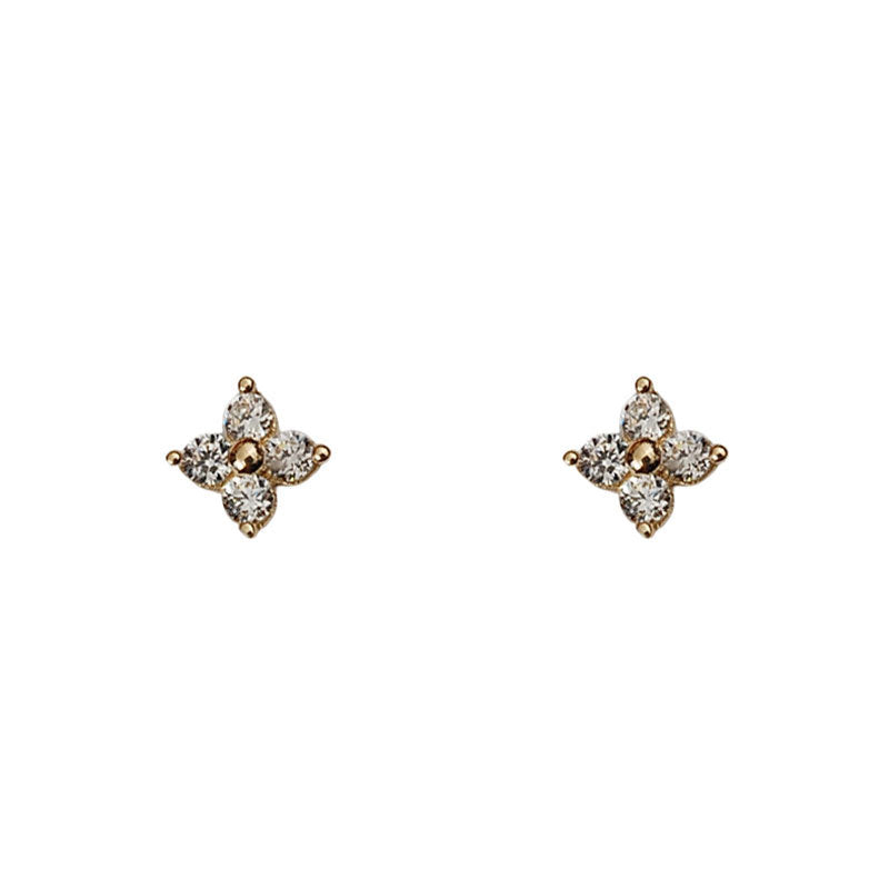 Wholesale Mini  Four-leaf Clover Simple Silver Ear Studs