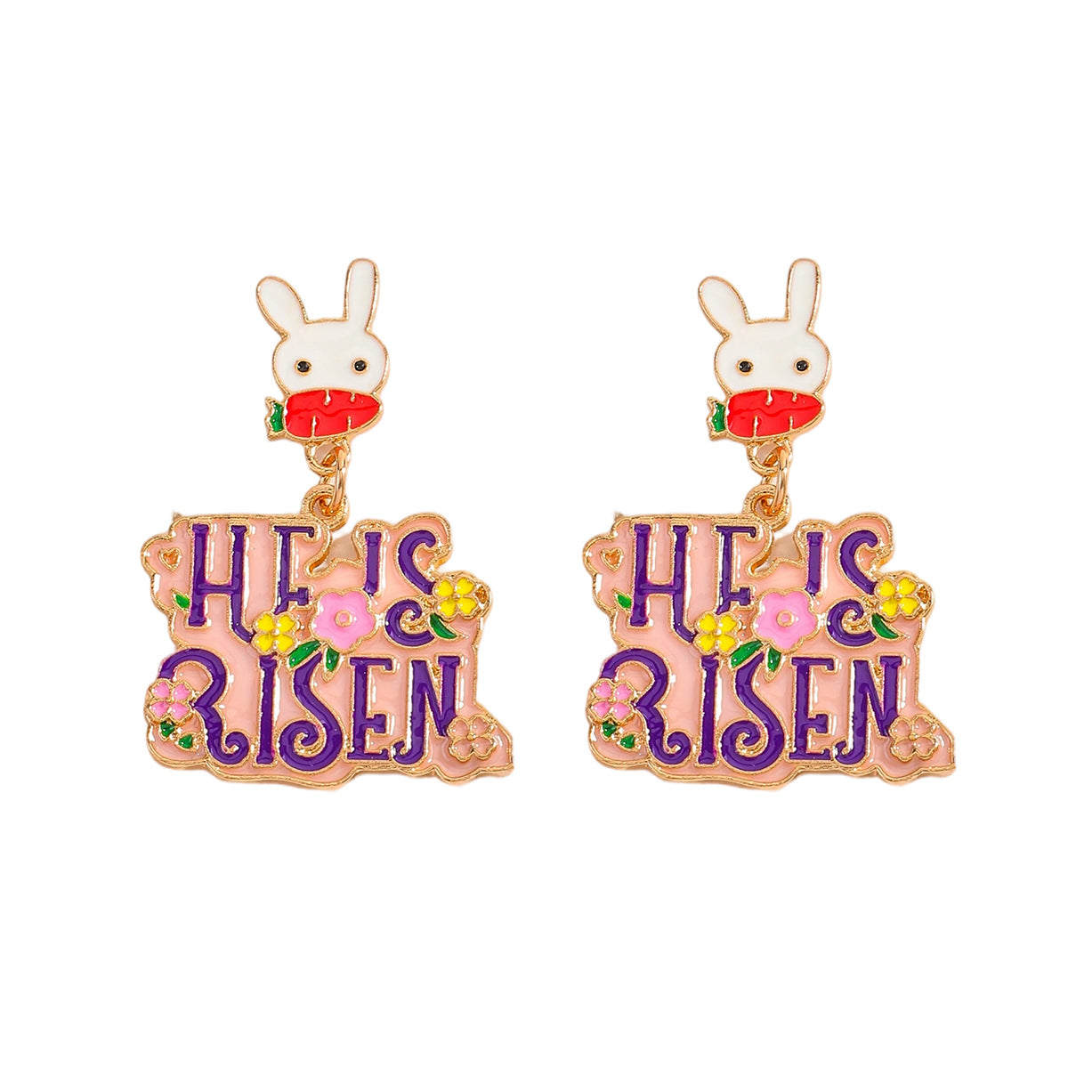 Wholesale Easter tassel colored rabbit letter enamel earrings