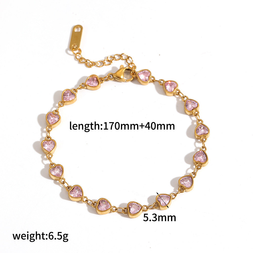 Wholesale Gold multi heart diamond studded stainless steel bracelet