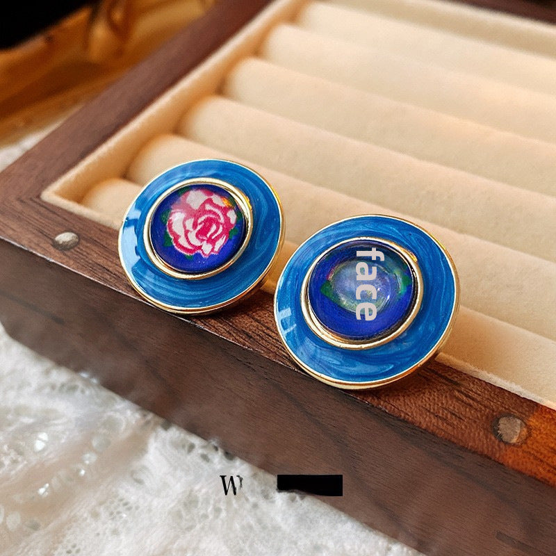 Wholesale Silver Needle Wrinkled Blue Irregular Metal Earrings