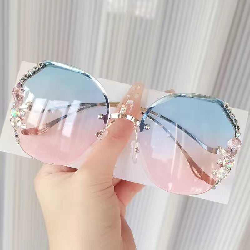 Wholesale Diamond-studded sunglasses UV protection large face glasses