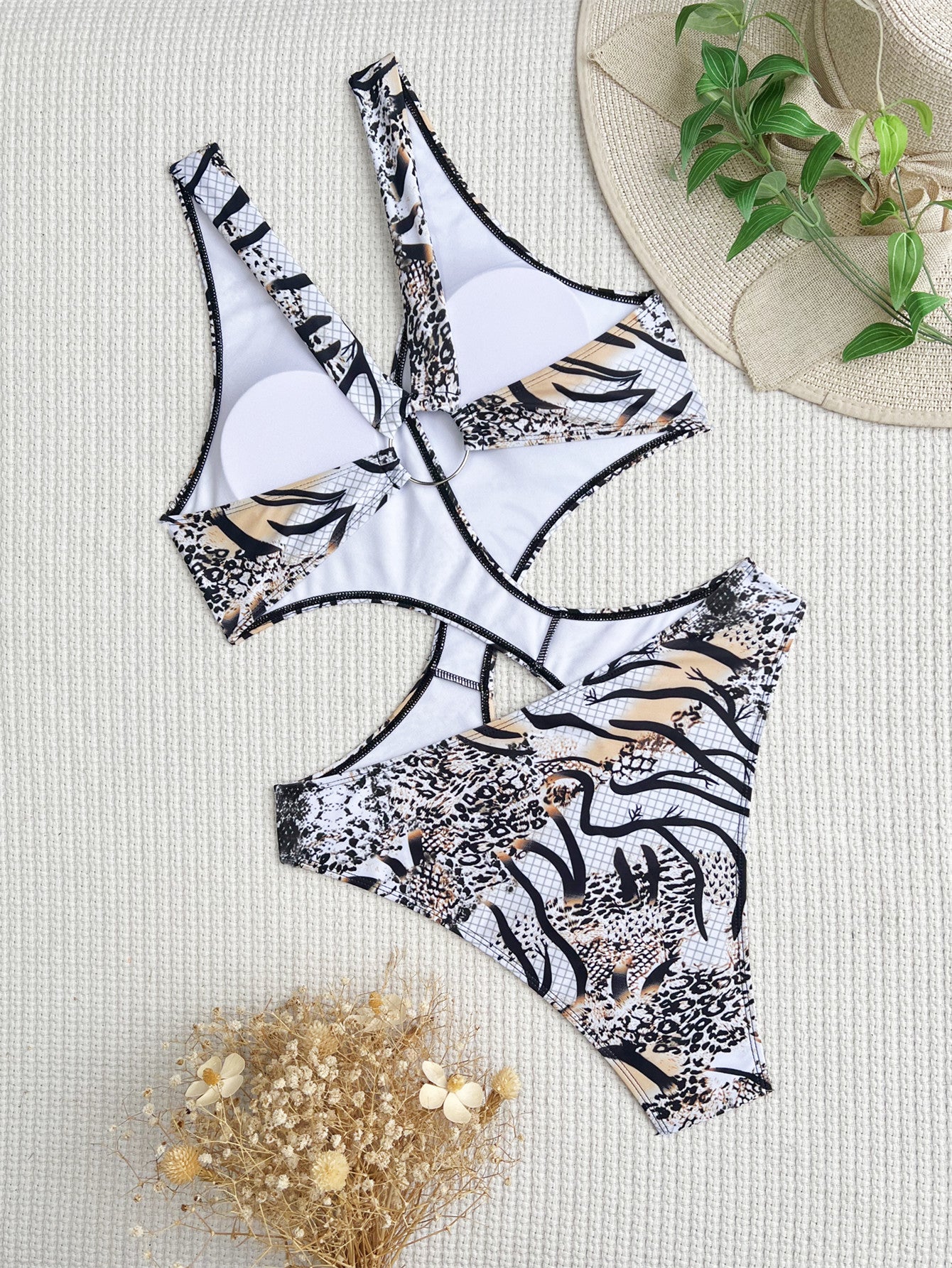 Wholesale One Piece Backless Printed Polyester Swimwear