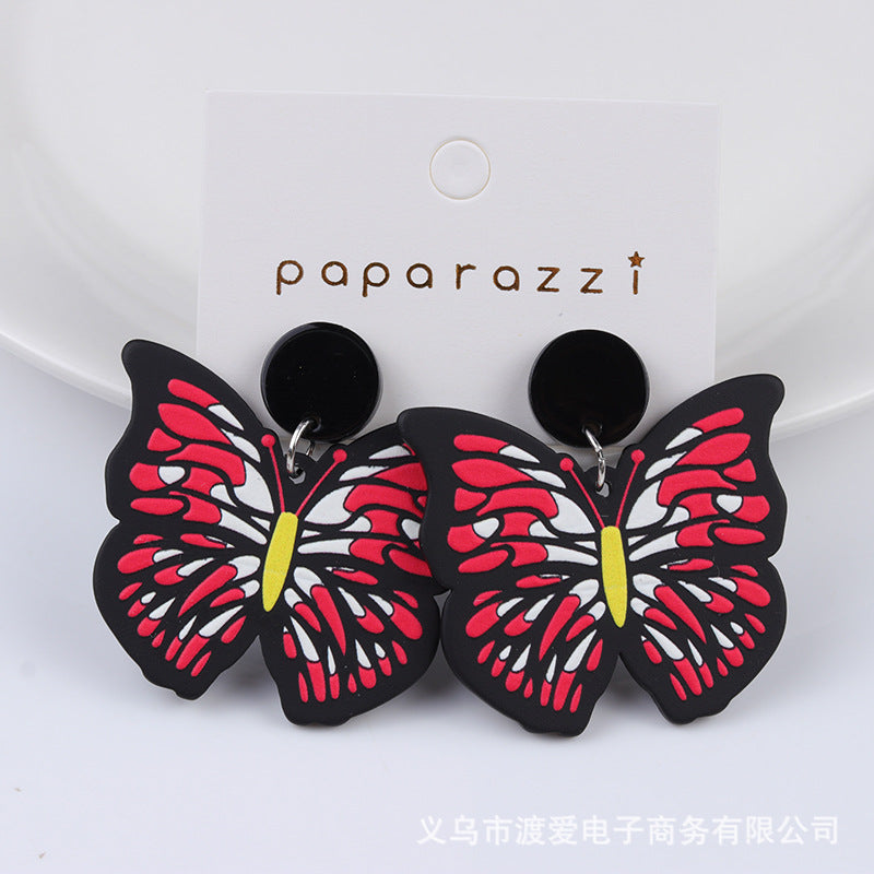 Wholesale Butterfly Embossed Colorful Acrylic Earrings