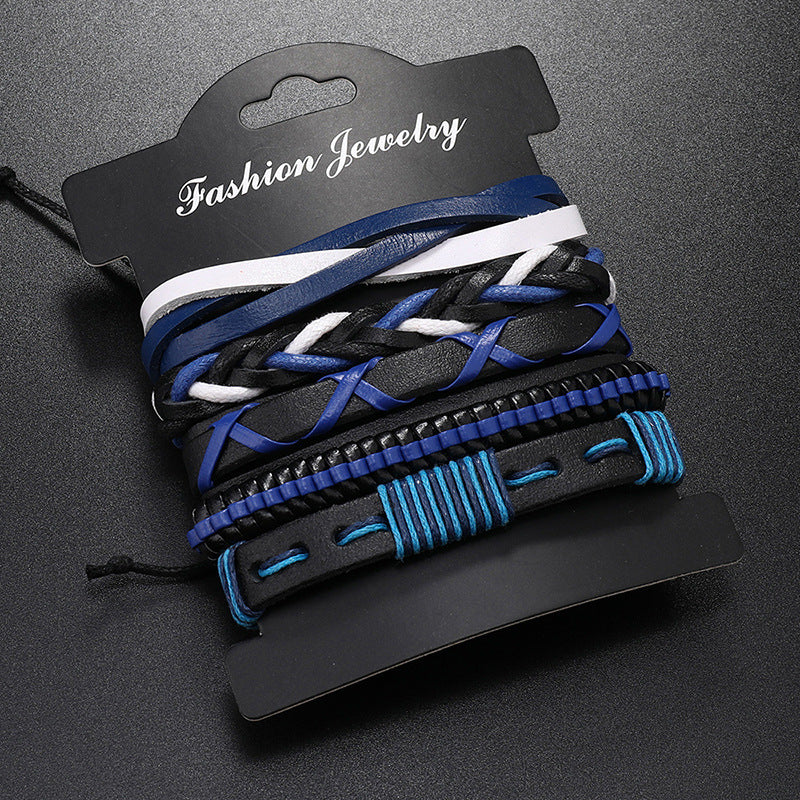 Wholesale Handmade Multi-layered Leather Men's DIY 5 Piece Bracelet Set