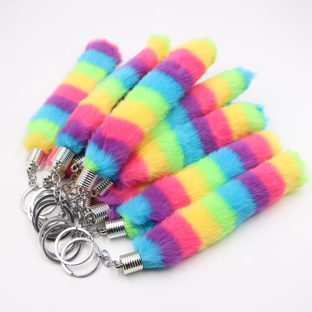 Wholesale Chic Rainbow Plush Animal Bag Charm Keychain With Alloy Chain Cute Furry Pendant For Purse Backpack Or Car Keys