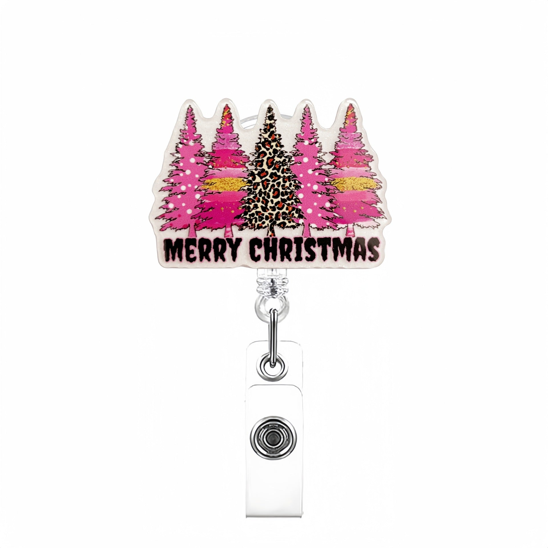 Wholesale Glitter Acrylic Christmas Tree Telescopic Badge Reels Keychain