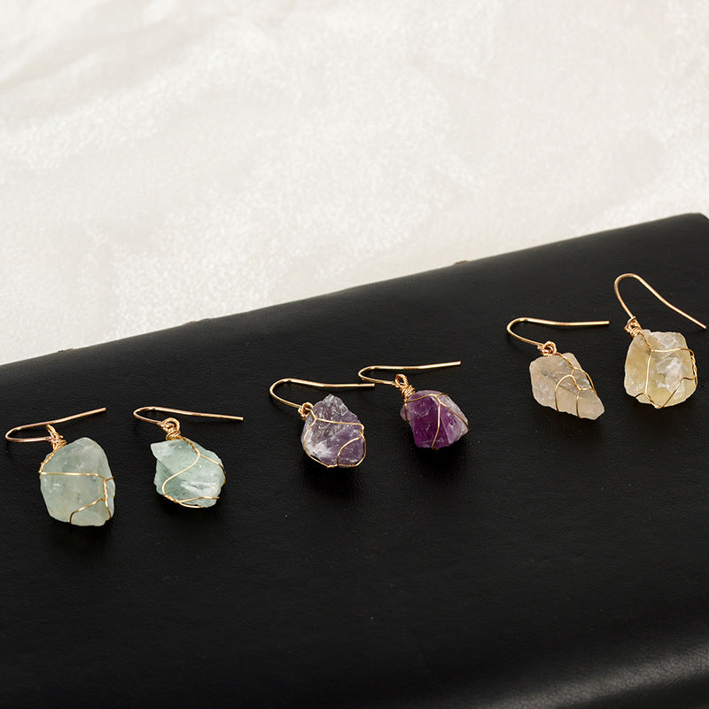 Wholesale Natural Crystal Irregular Rough Stone Handmade Earrings