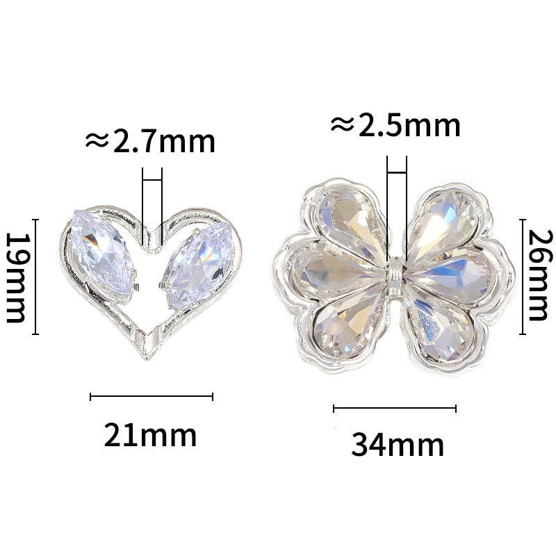 Wholesale 10pcs/pack  Flashing diamond heart butterfly combined with gold through-hole beads