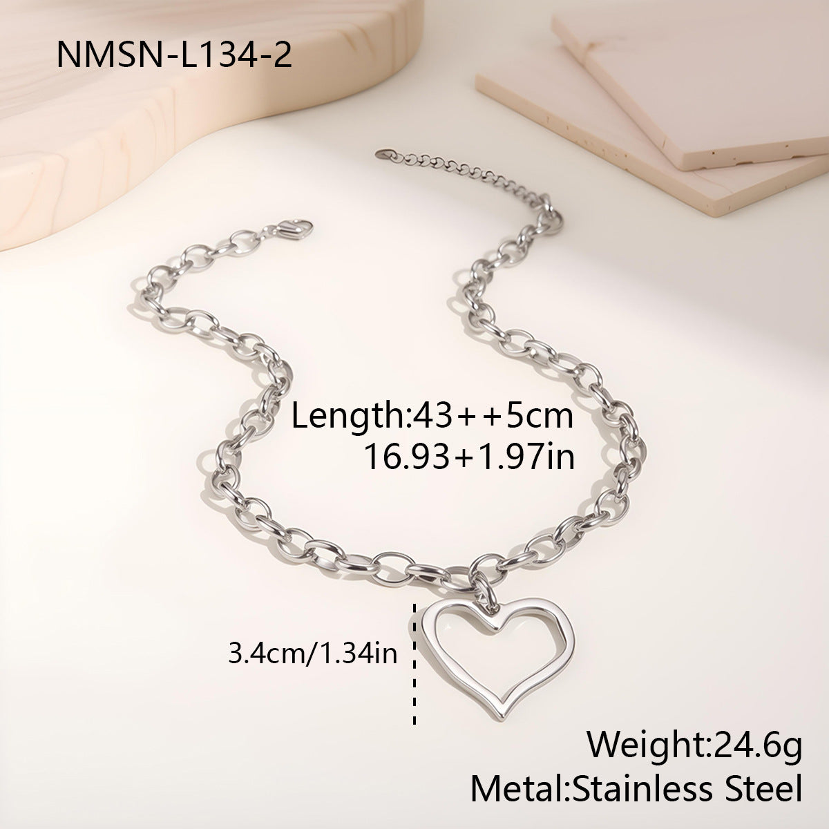 Wholesale Asymmetrical Heart-Shaped Stainless Steel Necklace