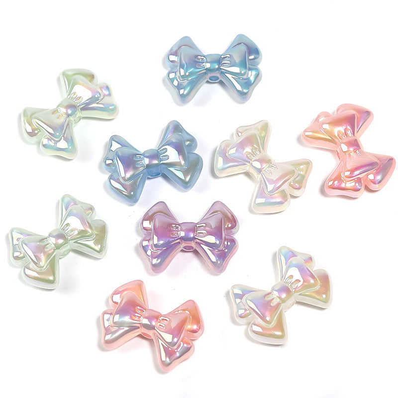 Wholesale 100pcs  Luminous double layer bow beaded UV electroplated acrylic beads DIY