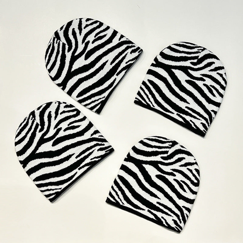 Wholesale Acrylic Black and White Zebra Patterned Wool Hats