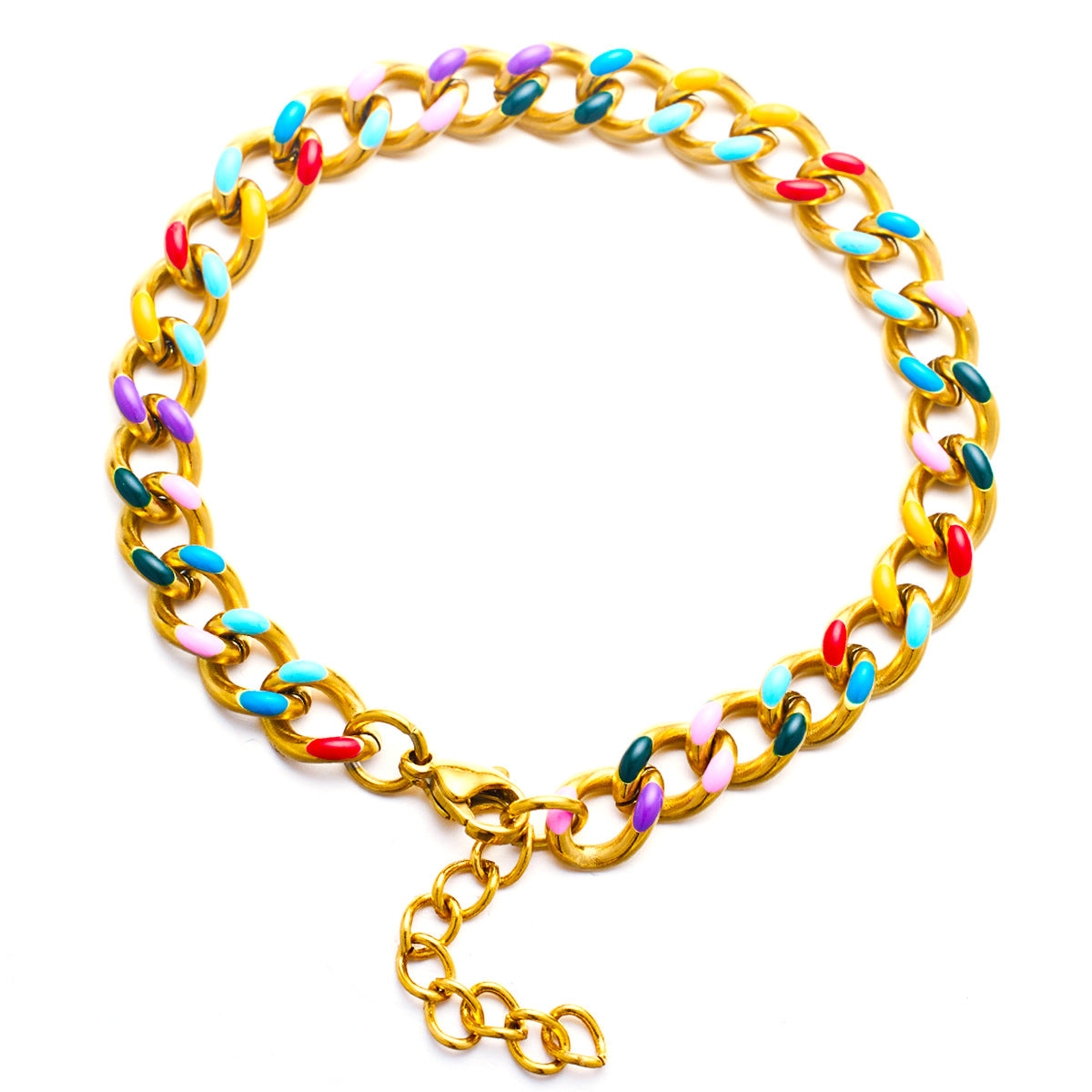 Wholesale Titanium Steel Enamel Drop Glue Seven Color Cuban Necklaces