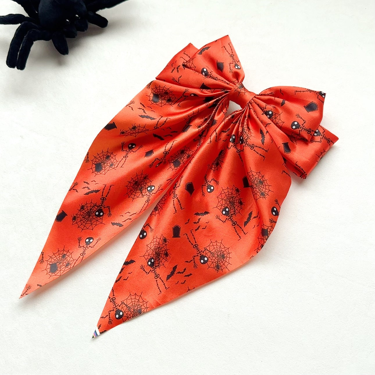 Wholesale Halloween Fabric Printed Pumpkin Head Ghost Spider Web Ribbon Hairpin