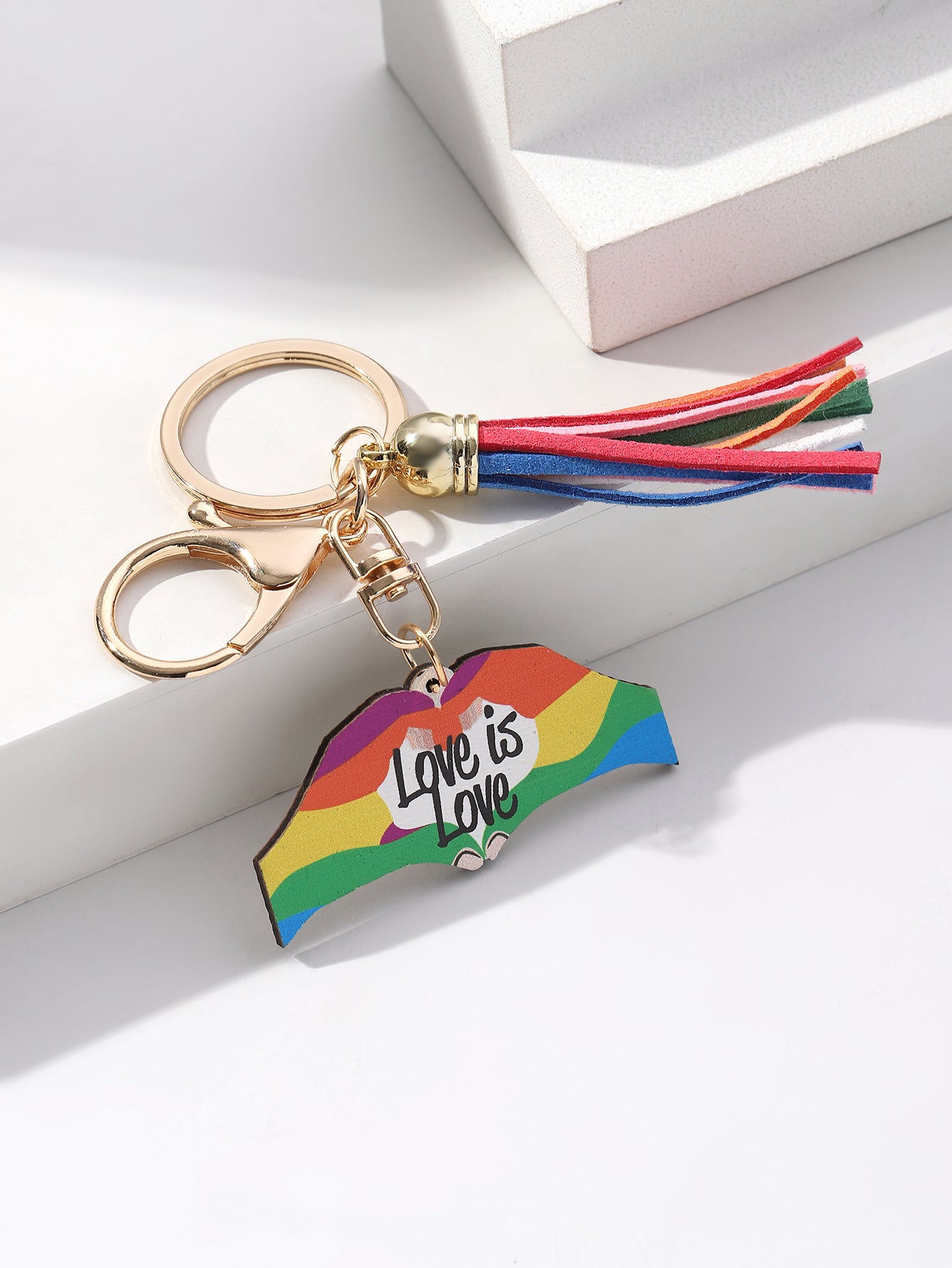 Wholesale LGBT Pride Month Rainbow Tassel Wooden Keychain