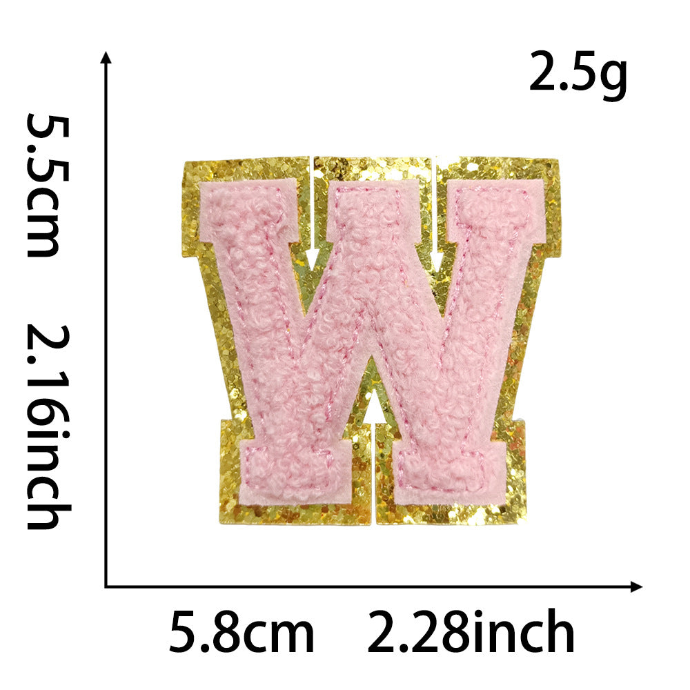 Wholesale Towel Embroidered Self Adhesive Letter Patches A Z Gold Glitter Double Layer Chic DIY Coat Accessory