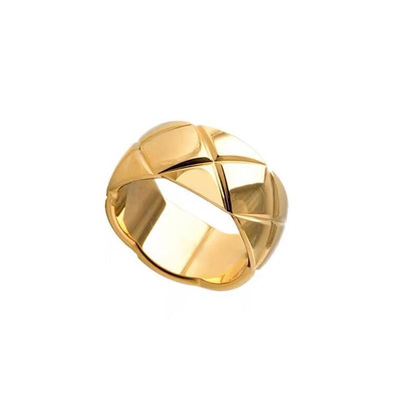 Wholesale Diamond Patterned Stainless Steel 18K Gold-plated Ring