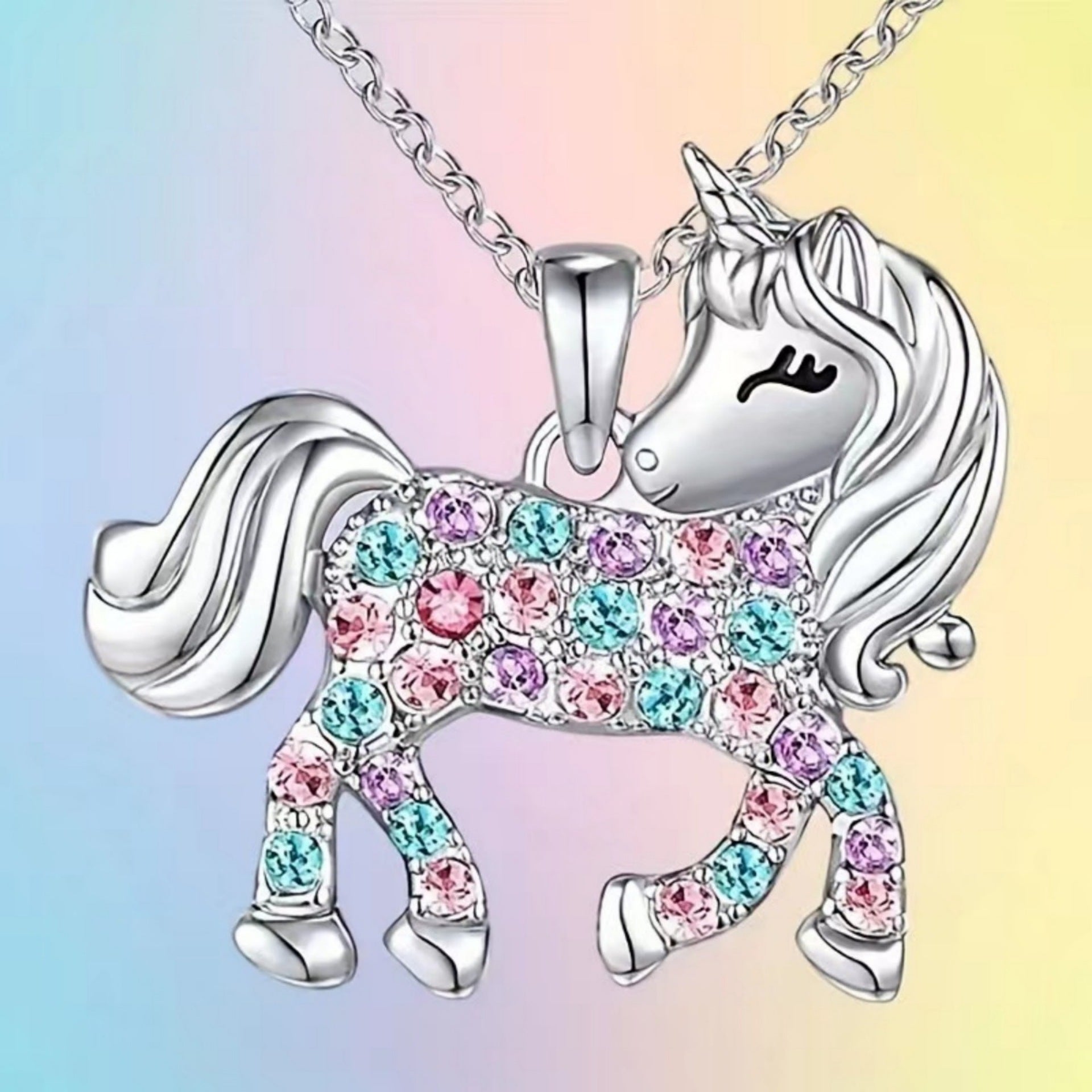 Wholesale Cute Colorful Horse Inlaid Diamond Pendant Necklace