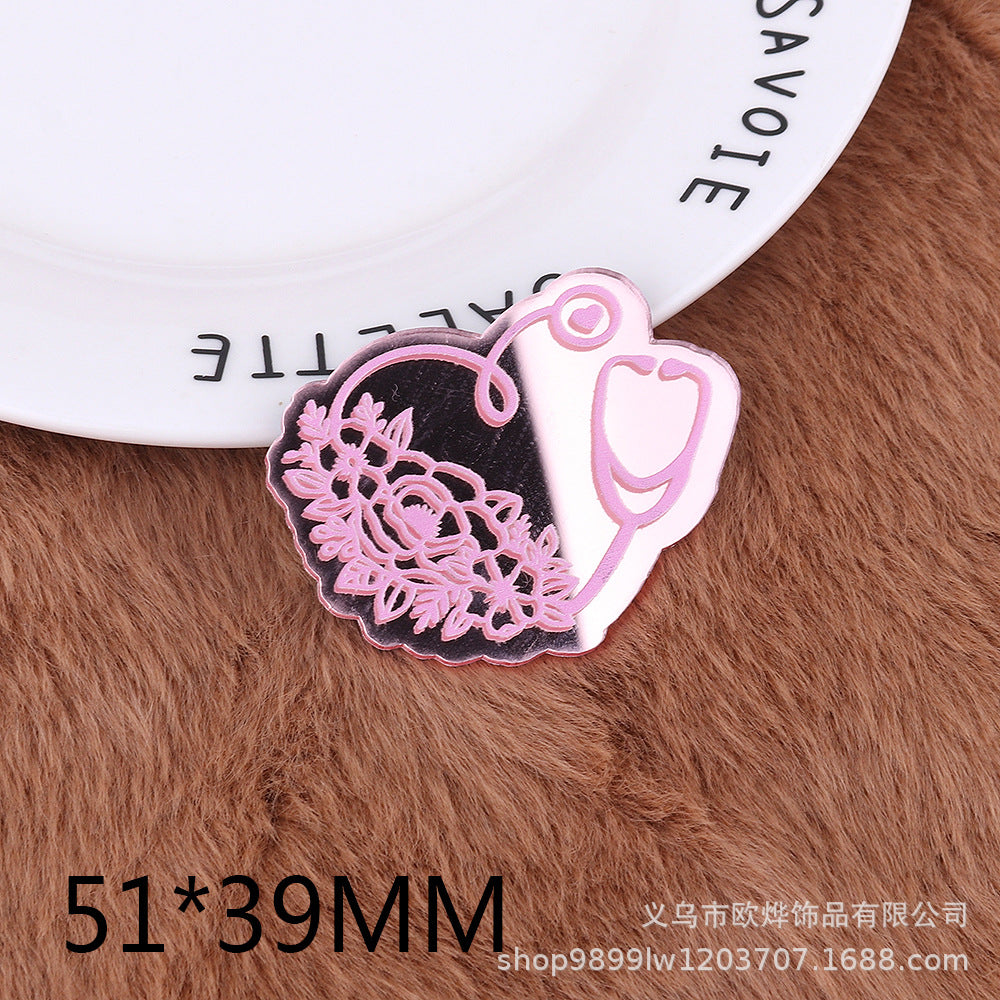 Wholesale 10pcs Pink Double Mirror Skull Organ Badge Jewelry Pin Girl Cute DIY Patch